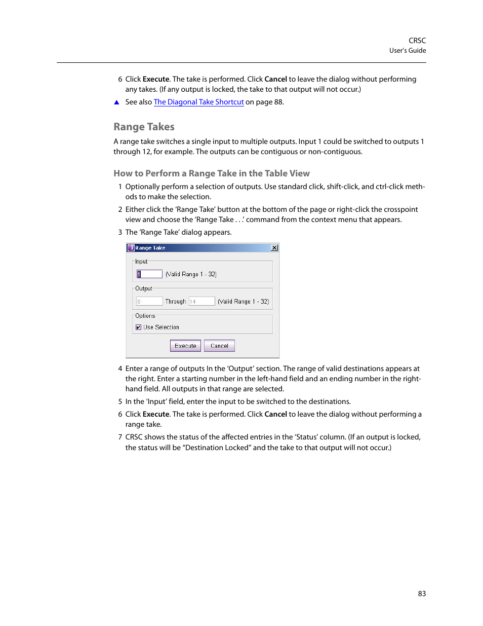 Range takes, How to perform a range take in the table view | Grass Valley CRSC v.3.2 User Manual | Page 95 / 186
