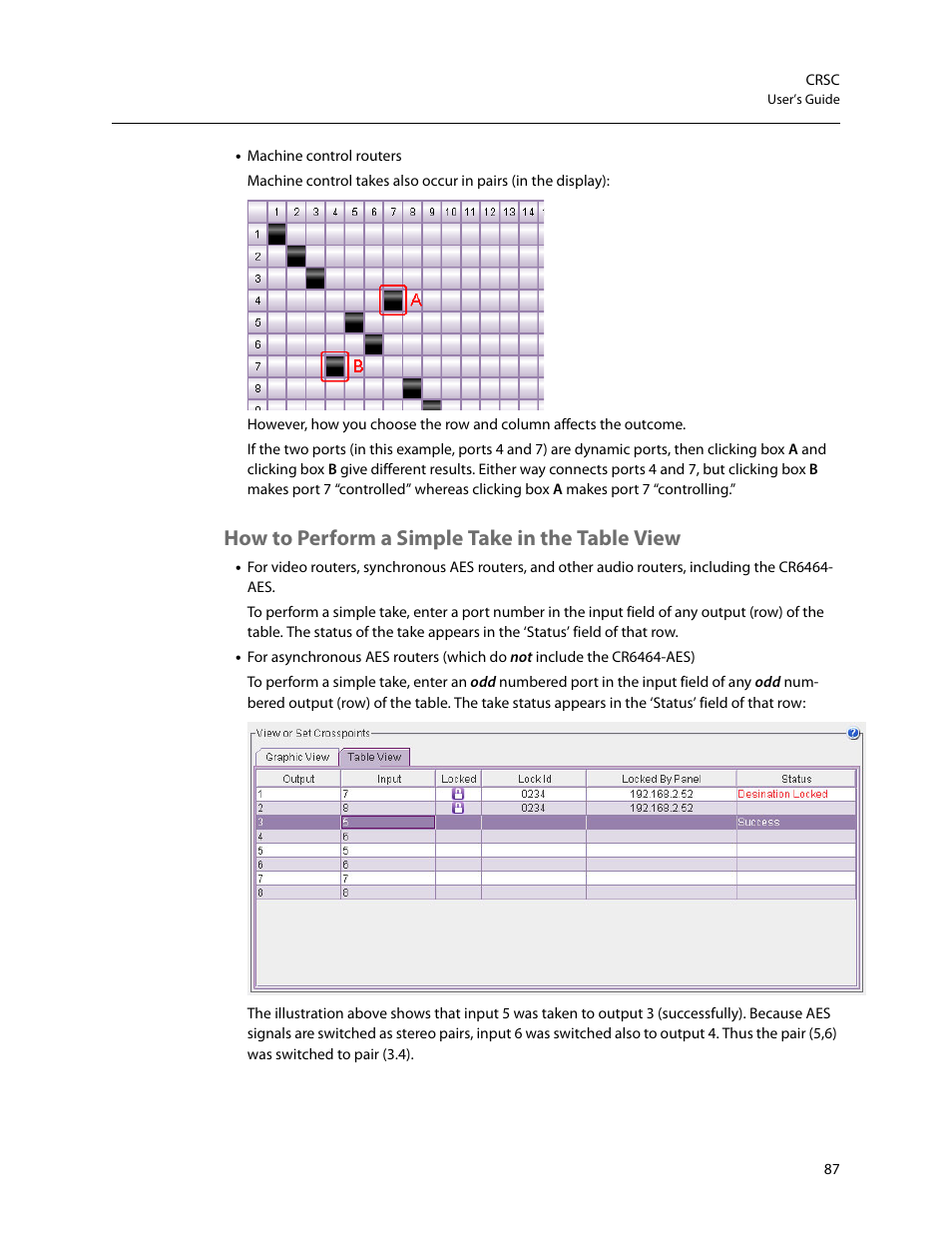 How to perform a simple take in the table view | Grass Valley CRSC v.3.2 User Manual | Page 99 / 186