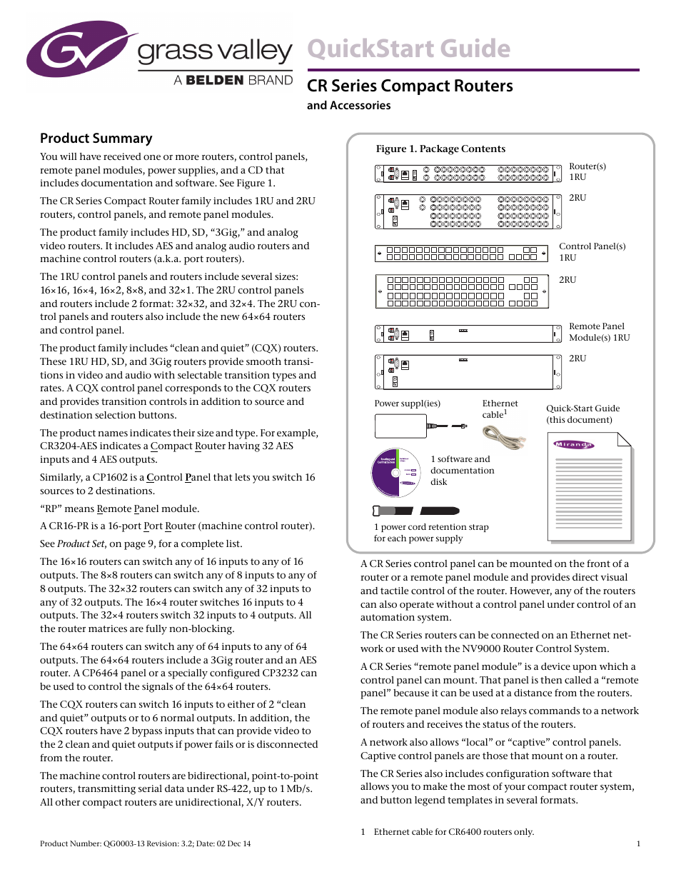 Grass Valley CR Series Quick Start v.3.2 User Manual | 10 pages