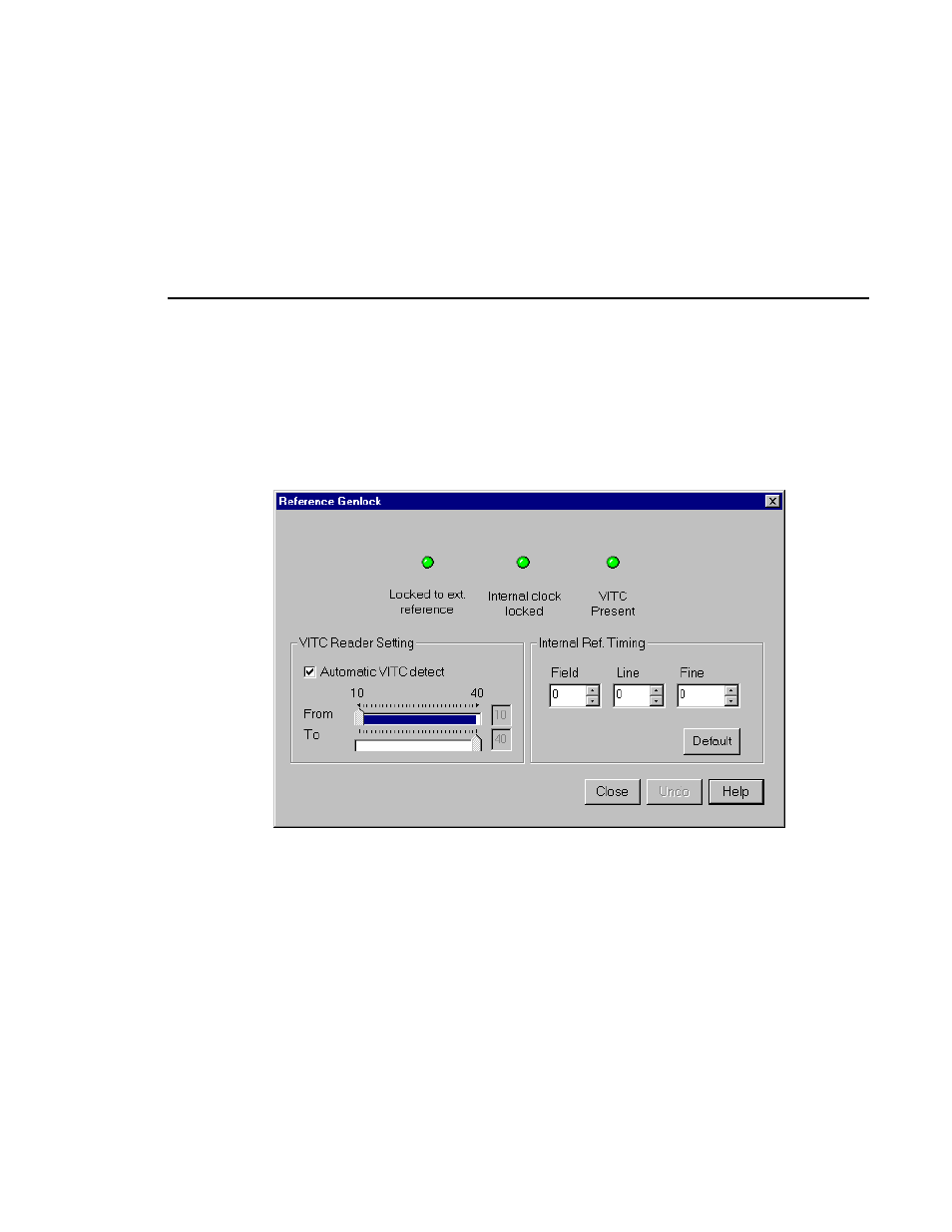 Setting the reference genlock, Status indicators, Vitc reader setting | Status indicators vitc reader setting | Grass Valley PDR v.2.2 User Manual | Page 49 / 350