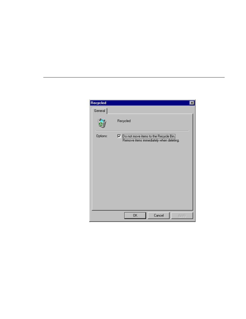 Recycle bin properties dialog box | Grass Valley PROFILE FAMILY v.2.5 User Manual | Page 123 / 394