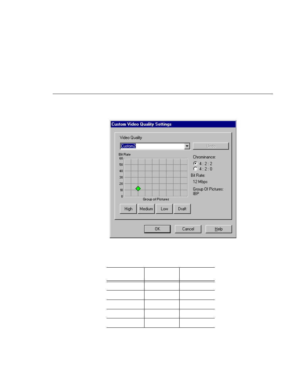 Mpeg custom video quality settings dialog box, Mpeg video quality (compression), Figure 59 | Nd table 7), Using the transcode utility | Grass Valley PROFILE FAMILY v.2.5 User Manual | Page 133 / 394