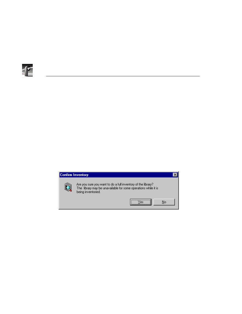 Inventorying the library, Confirm inventory dialog box | Grass Valley PROFILE FAMILY v.2.5 User Manual | Page 146 / 394