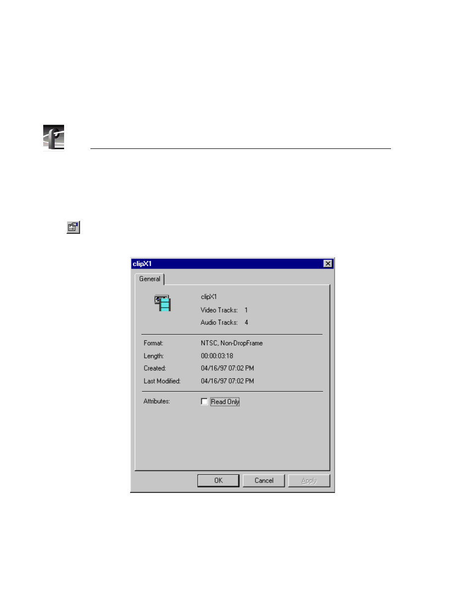 Properties dialog box for an archived clip | Grass Valley PROFILE FAMILY v.2.5 User Manual | Page 152 / 394