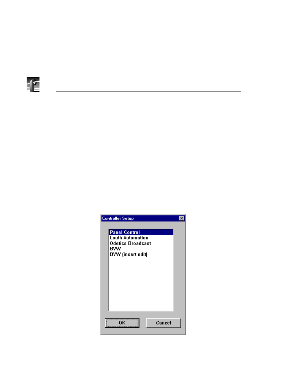 Controller setup dialog box | Grass Valley PROFILE FAMILY v.2.5 User Manual | Page 162 / 394