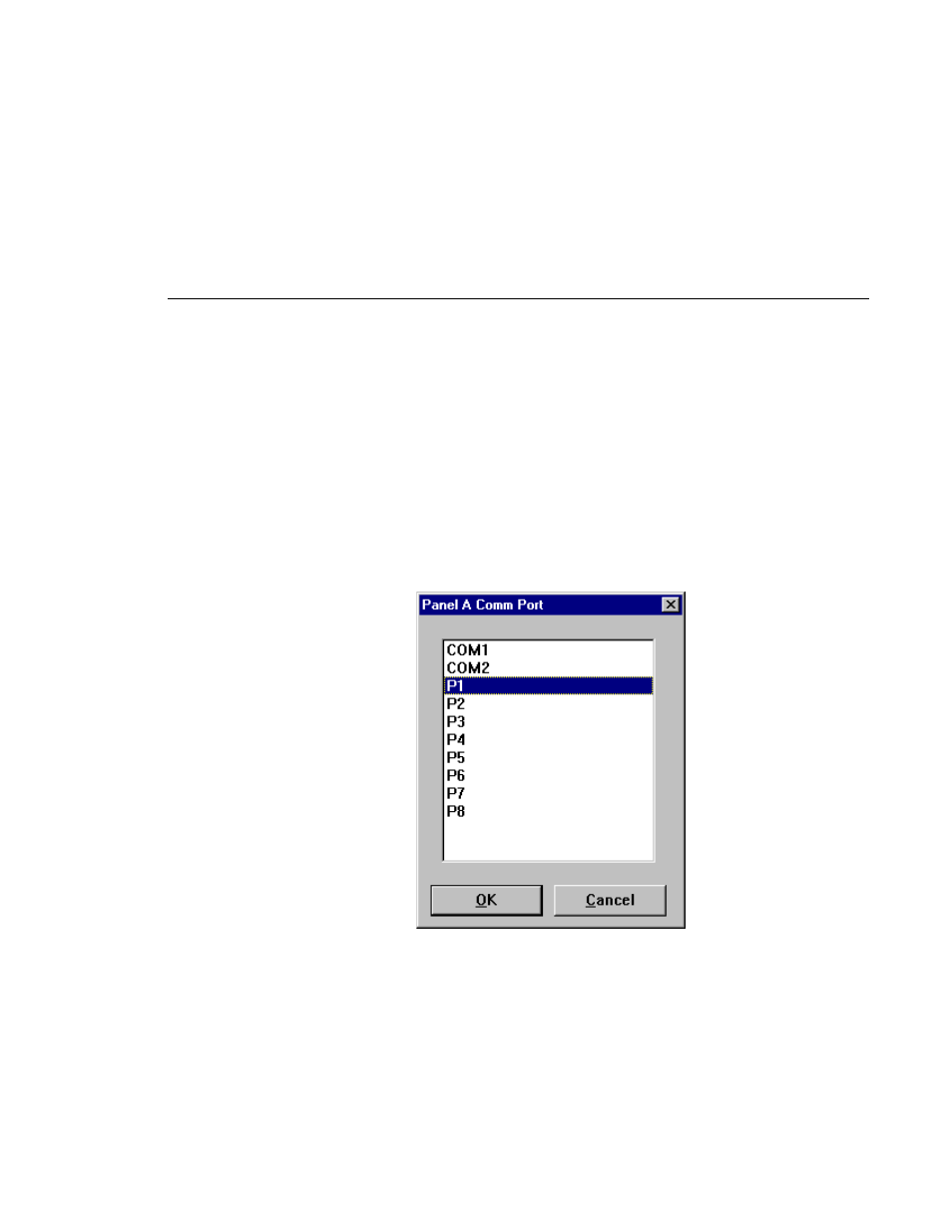 Selecting a communications port, Comm port dialog box | Grass Valley PROFILE FAMILY v.2.5 User Manual | Page 163 / 394