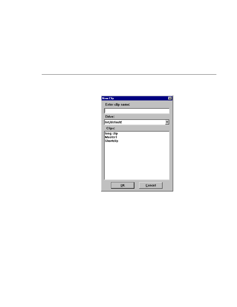 New clip dialog box | Grass Valley PROFILE FAMILY v.2.5 User Manual | Page 191 / 394