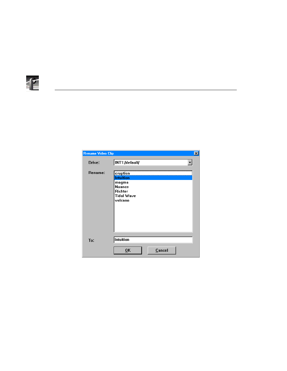 Renaming a clip, Rename video clip dialog box | Grass Valley PROFILE FAMILY v.2.5 User Manual | Page 194 / 394