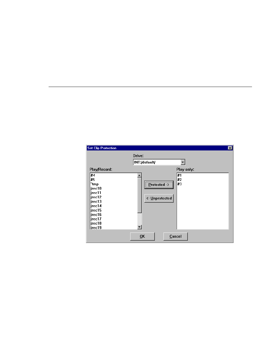 Setting clip protection, Set clip protection dialog box | Grass Valley PROFILE FAMILY v.2.5 User Manual | Page 195 / 394
