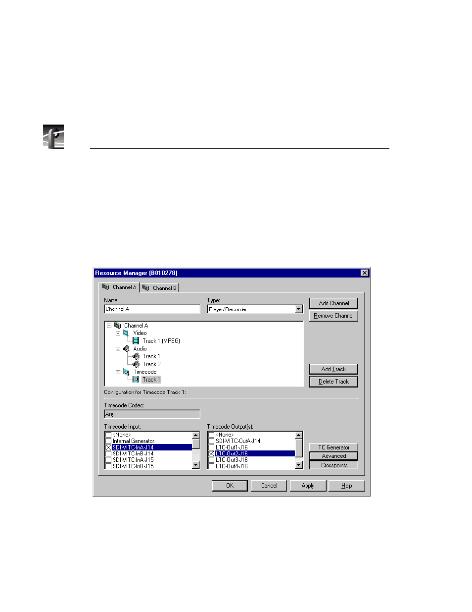 Configuring timecode resources, 161 timecode input and output check boxes | Grass Valley PROFILE FAMILY v.2.5 User Manual | Page 330 / 394