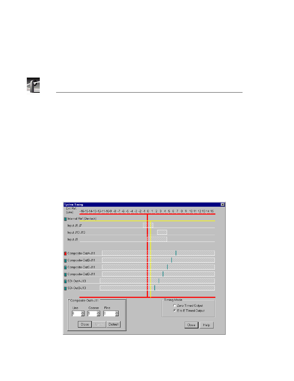 E to e timed outputs, System timing dialog box, e to e timed | Grass Valley PROFILE FAMILY v.2.5 User Manual | Page 46 / 394