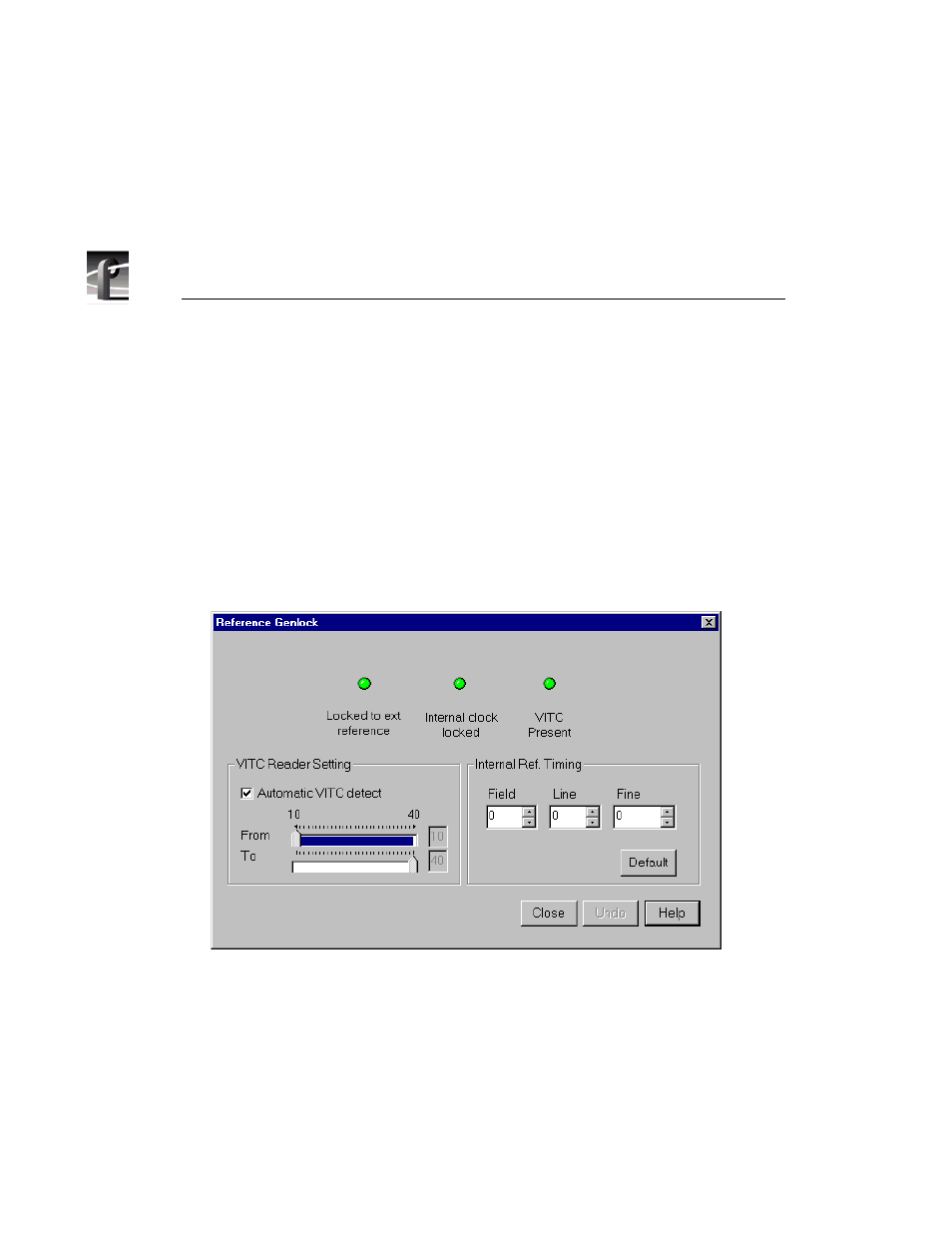 Setting the reference genlock, Reference genlock dialog box | Grass Valley PROFILE FAMILY v.2.5 User Manual | Page 48 / 394