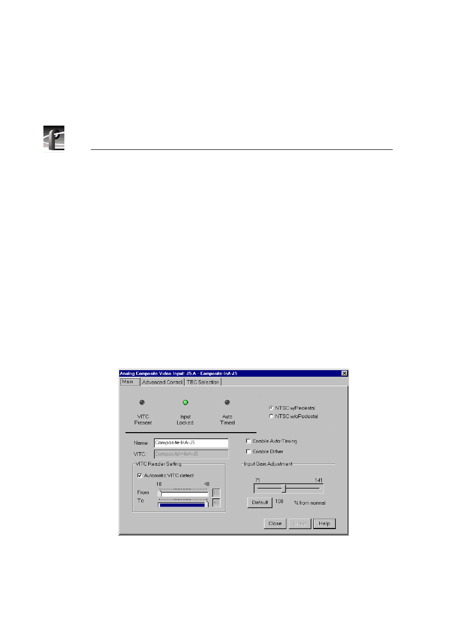 Video input, Analog composite video input | Grass Valley PROFILE FAMILY v.2.5 User Manual | Page 52 / 394