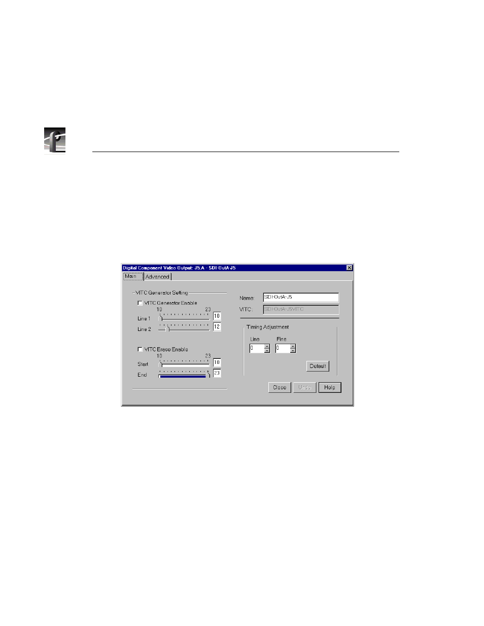 Serial digital component video output, Serial digital component video output dialog box | Grass Valley PROFILE FAMILY v.2.5 User Manual | Page 74 / 394