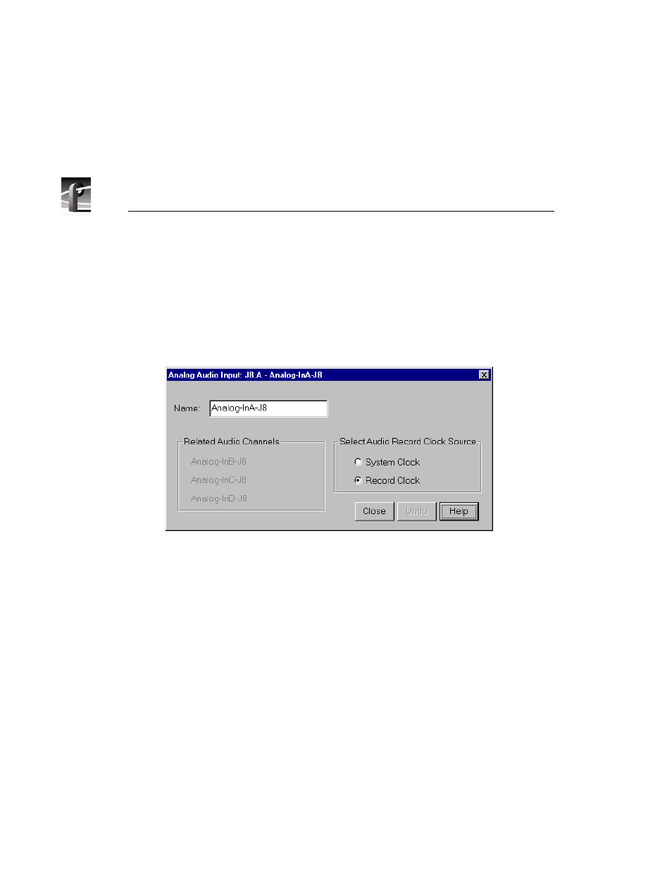 Analog audio input, Analog audio input dialog box | Grass Valley PROFILE FAMILY v.2.5 User Manual | Page 78 / 394