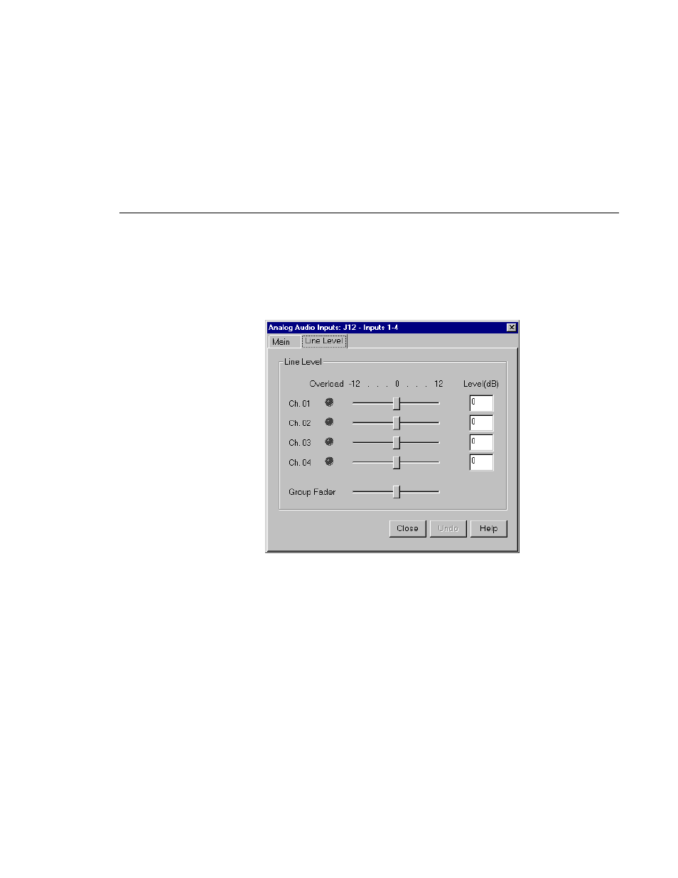Analog audio input dialog box, line level tab | Grass Valley PROFILE FAMILY v.2.5 User Manual | Page 85 / 394