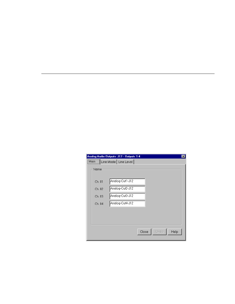 Analog audio output, Analog audio output dialog box, main tab | Grass Valley PROFILE FAMILY v.2.5 User Manual | Page 89 / 394