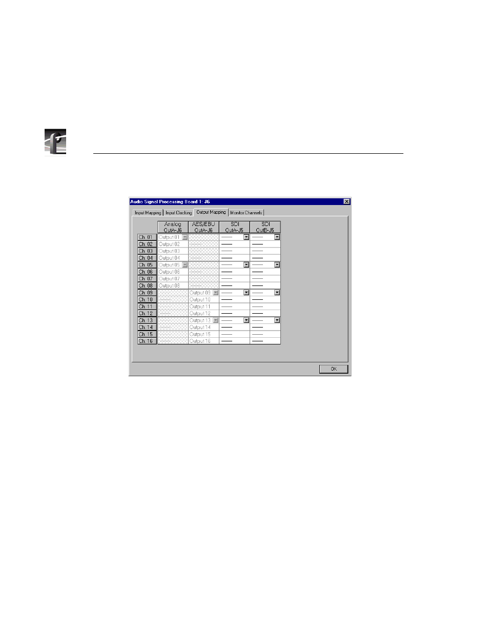 Audio configuration dialog box, output mapping tab | Grass Valley PROFILE FAMILY v.2.5 User Manual | Page 94 / 394