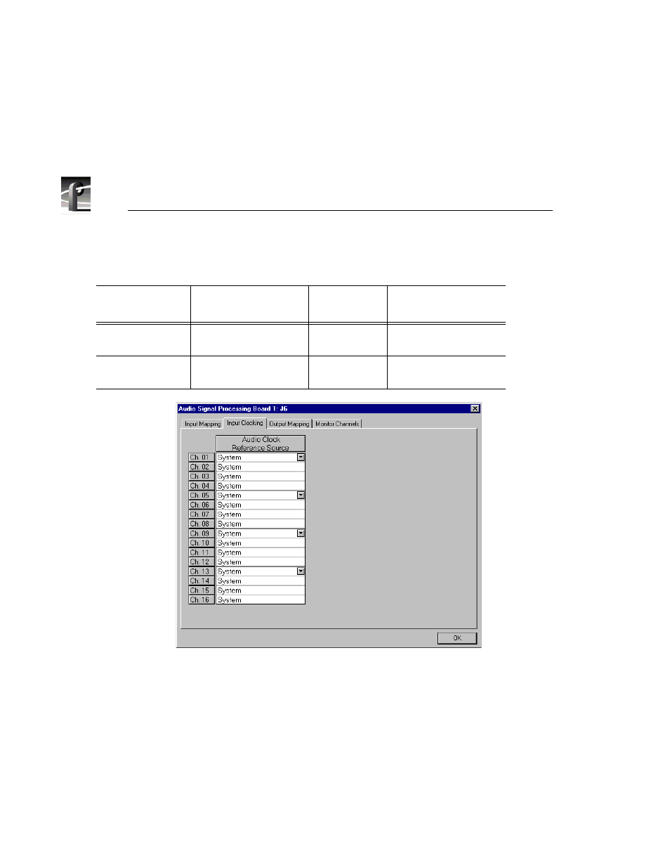 Audio configuration dialog box, input clocking tab, Chapter 2 using the profile configuration manager | Grass Valley PROFILE FAMILY v.2.5 User Manual | Page 98 / 394