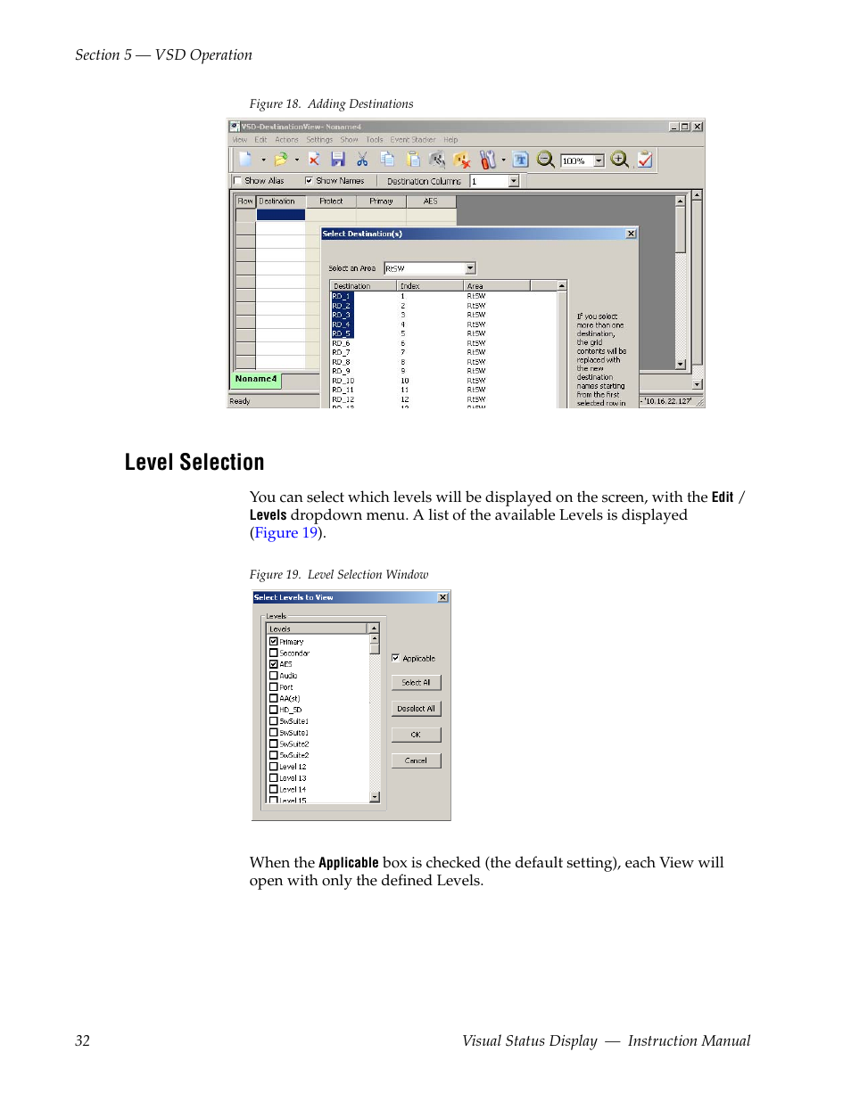 Level selection, Figure 19 on | Grass Valley Visual Status Display v.2.0 User Manual | Page 32 / 52