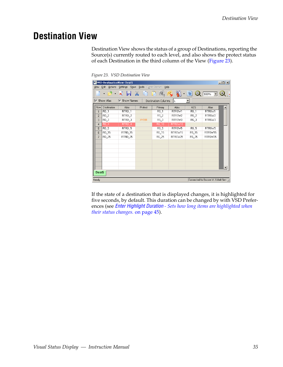 Destination view | Grass Valley Visual Status Display v.2.0 User Manual | Page 35 / 52