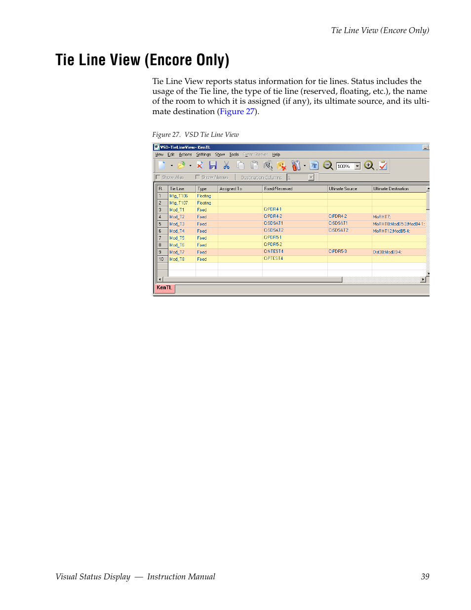 Tie line view (encore only) | Grass Valley Visual Status Display v.2.0 User Manual | Page 39 / 52