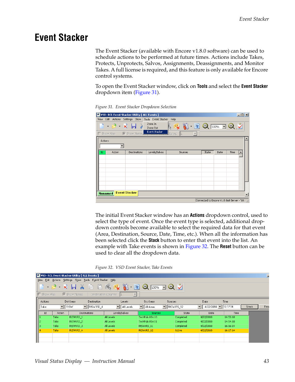 Event stacker | Grass Valley Visual Status Display v.2.0 User Manual | Page 43 / 52