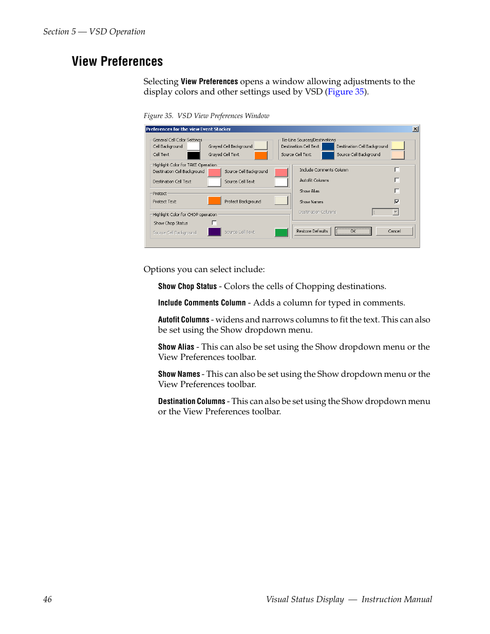 View preferences, Server, Figure 35 | This | Grass Valley Visual Status Display v.2.0 User Manual | Page 46 / 52