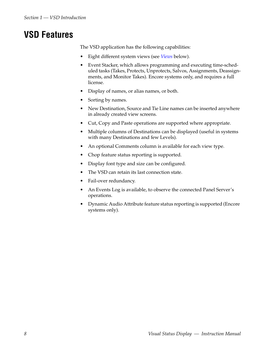 Vsd features | Grass Valley Visual Status Display v.2.0 User Manual | Page 8 / 52