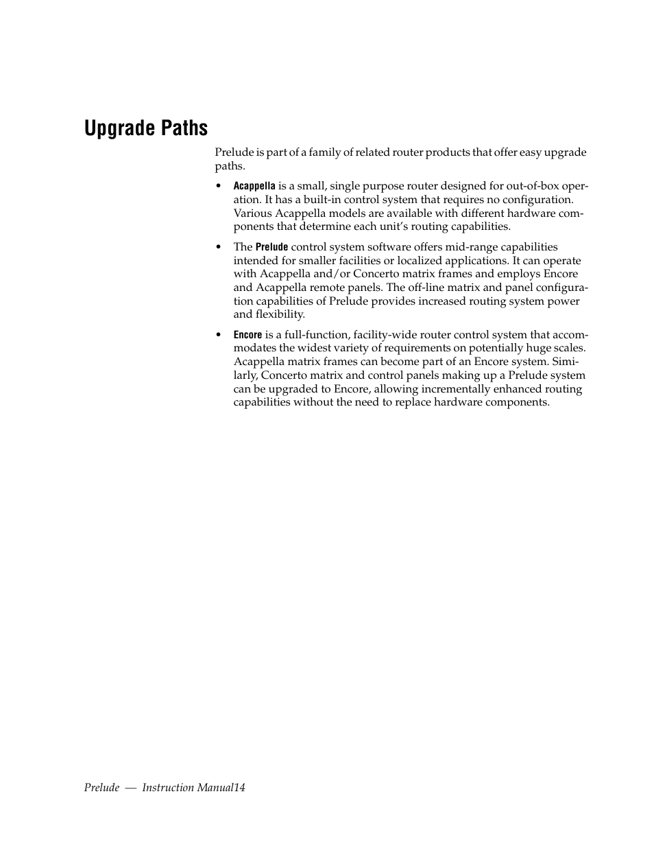 Upgrade paths | Grass Valley Prelude v.3.0 User Manual | Page 14 / 102