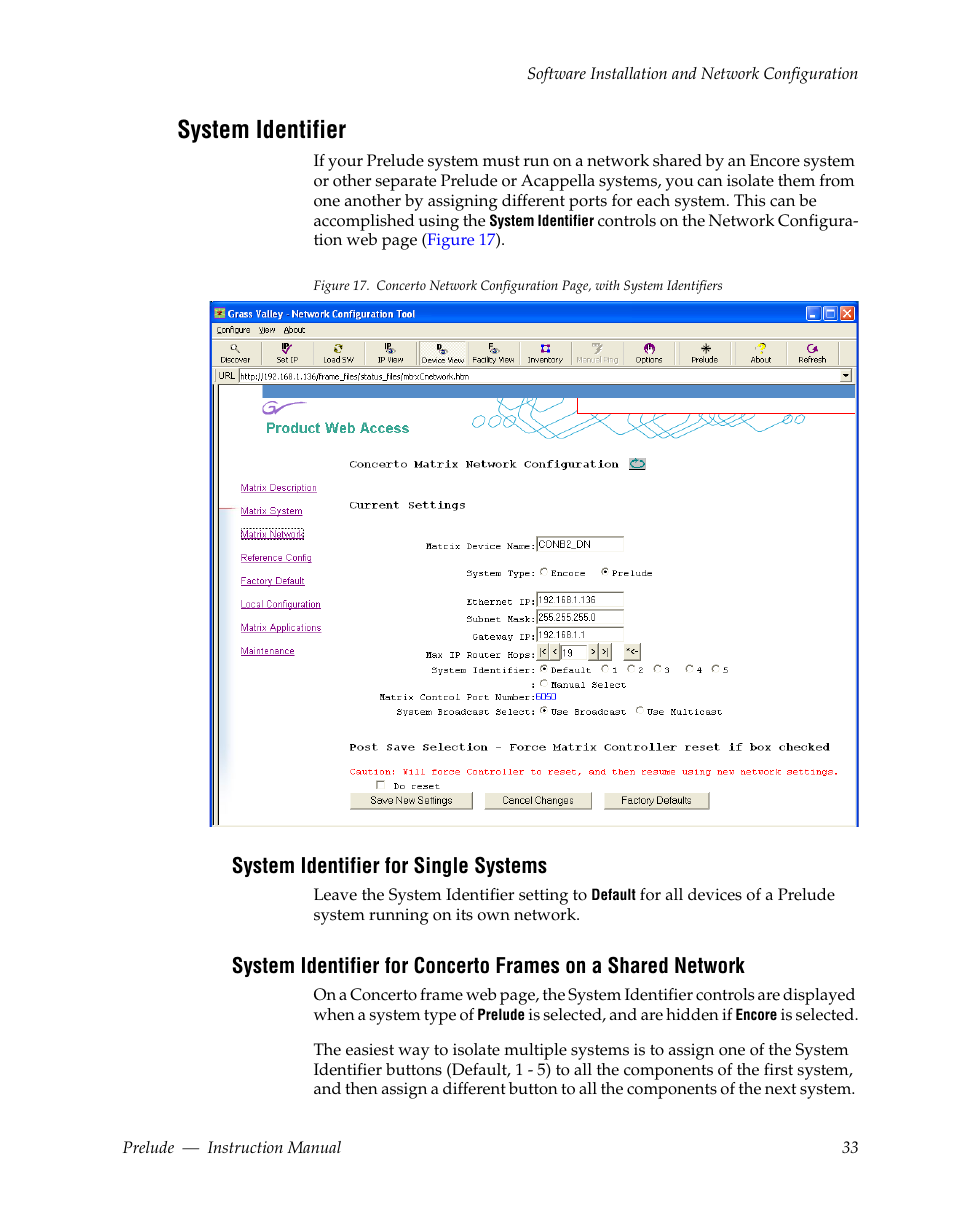 System identifier, System identifier for single systems | Grass Valley Prelude v.3.0 User Manual | Page 33 / 102