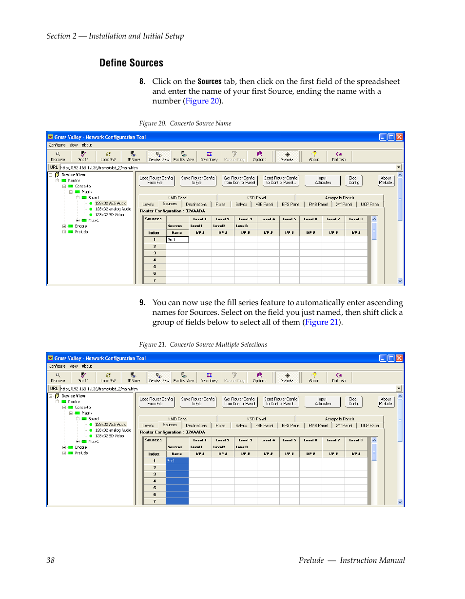 Define sources | Grass Valley Prelude v.3.0 User Manual | Page 38 / 102