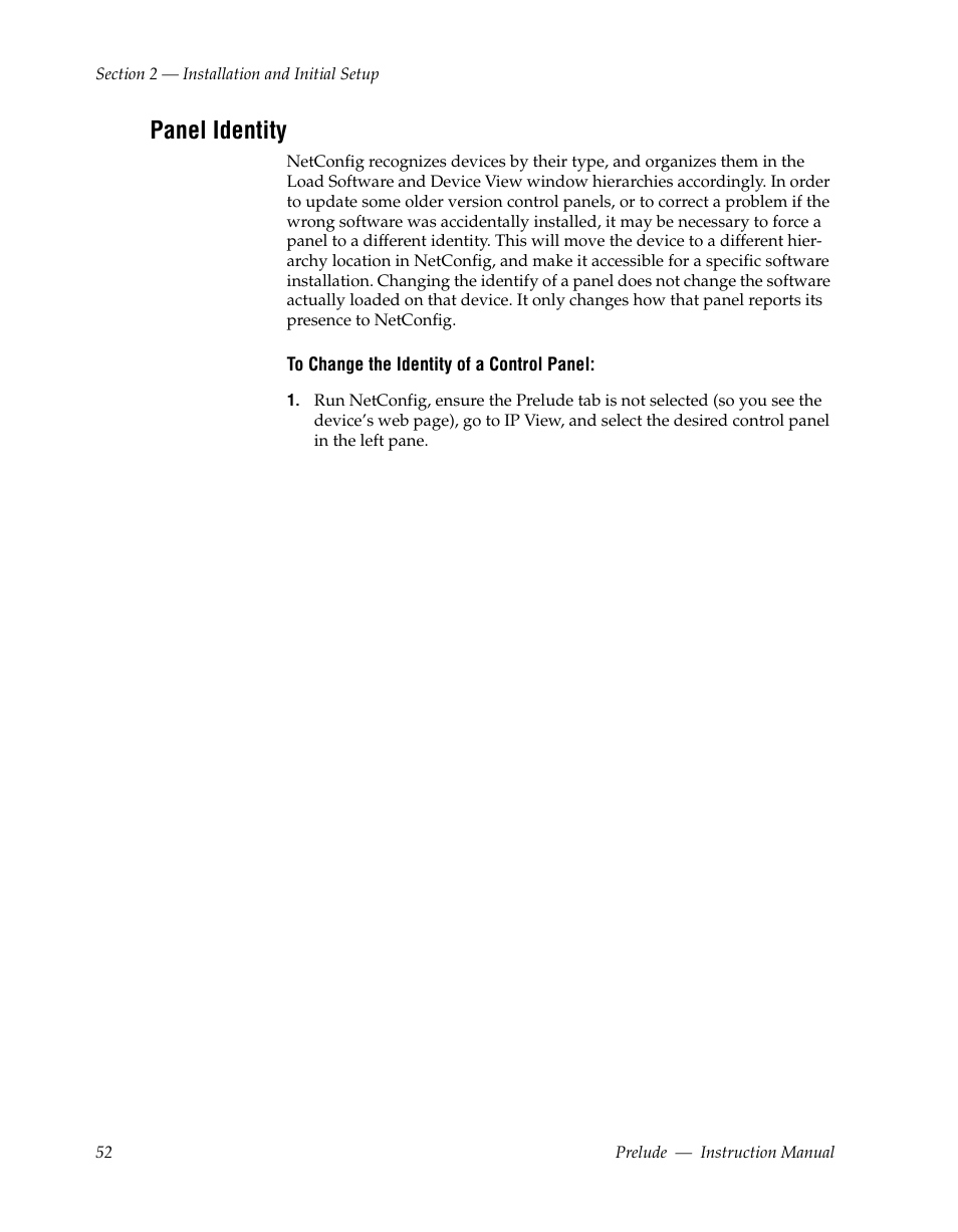 Panel identity | Grass Valley Prelude v.3.0 User Manual | Page 52 / 102