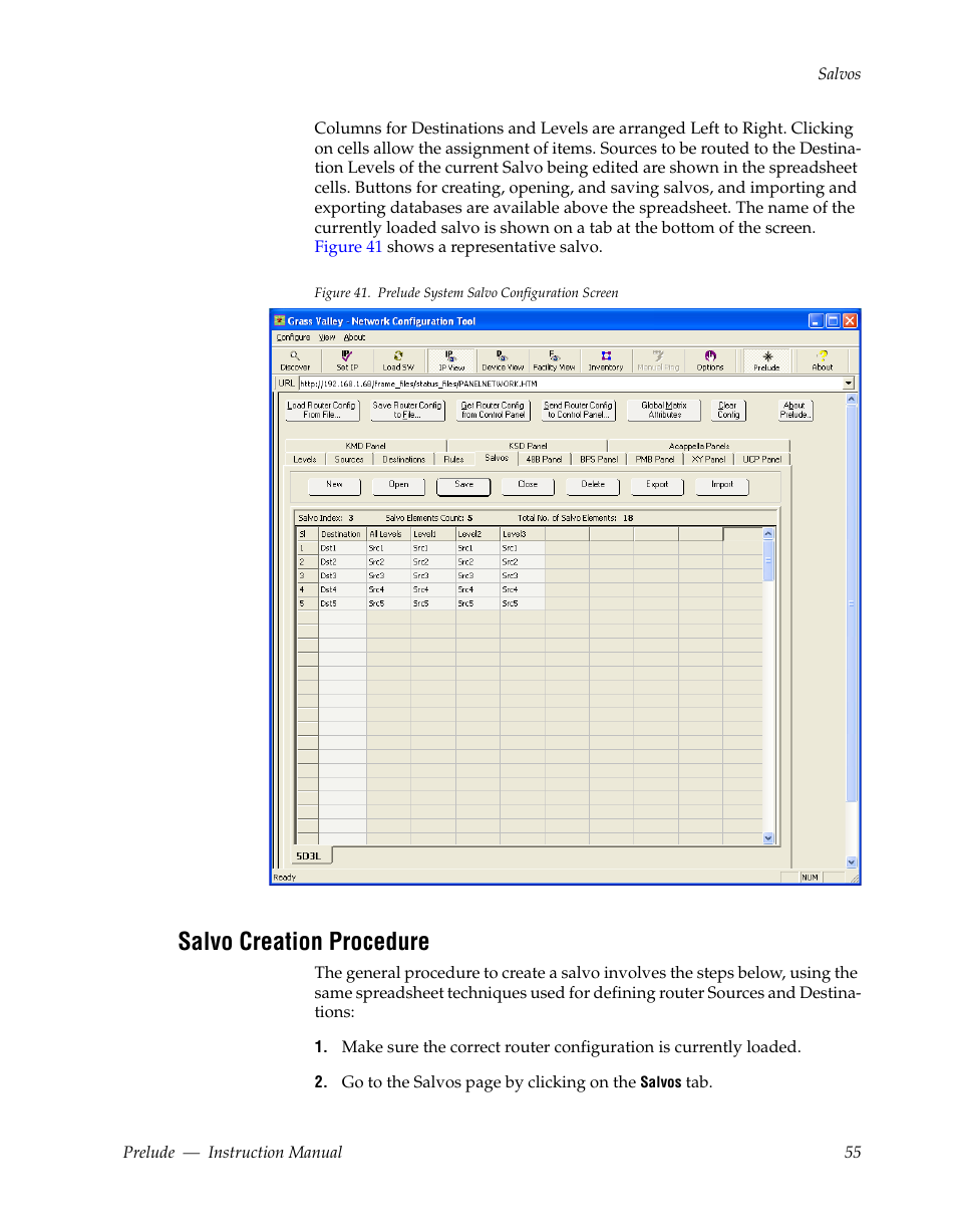 Salvo creation procedure | Grass Valley Prelude v.3.0 User Manual | Page 55 / 102