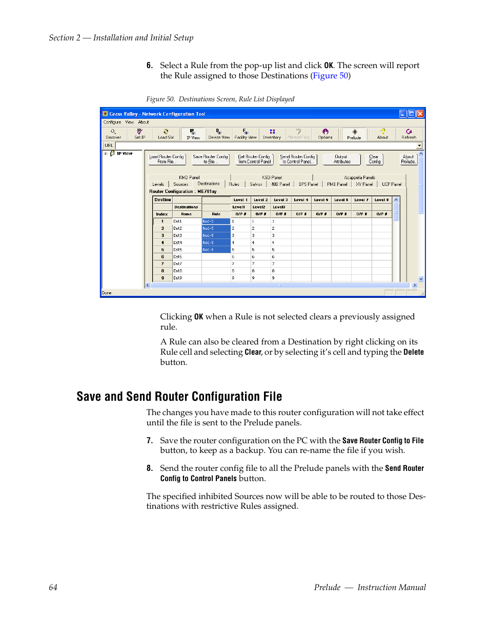 Save and send router configuration file | Grass Valley Prelude v.3.0 User Manual | Page 64 / 102