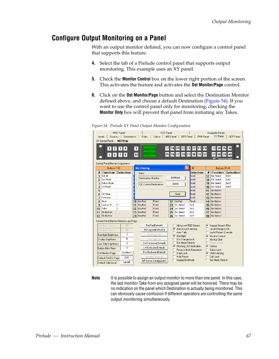 Configure output monitoring on a panel | Grass Valley Prelude v.3.0 User Manual | Page 67 / 102