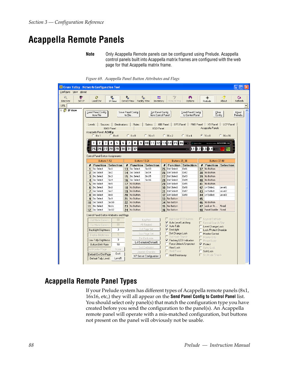 Acappella remote panels, Acappella remote panel types | Grass Valley Prelude v.3.0 User Manual | Page 88 / 102
