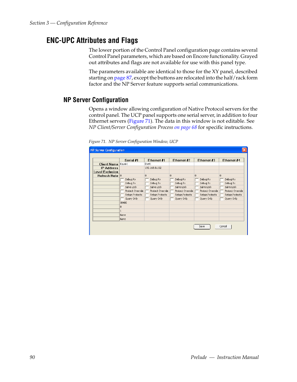 Enc-upc attributes and flags, Np server configuration | Grass Valley Prelude v.3.0 User Manual | Page 90 / 102