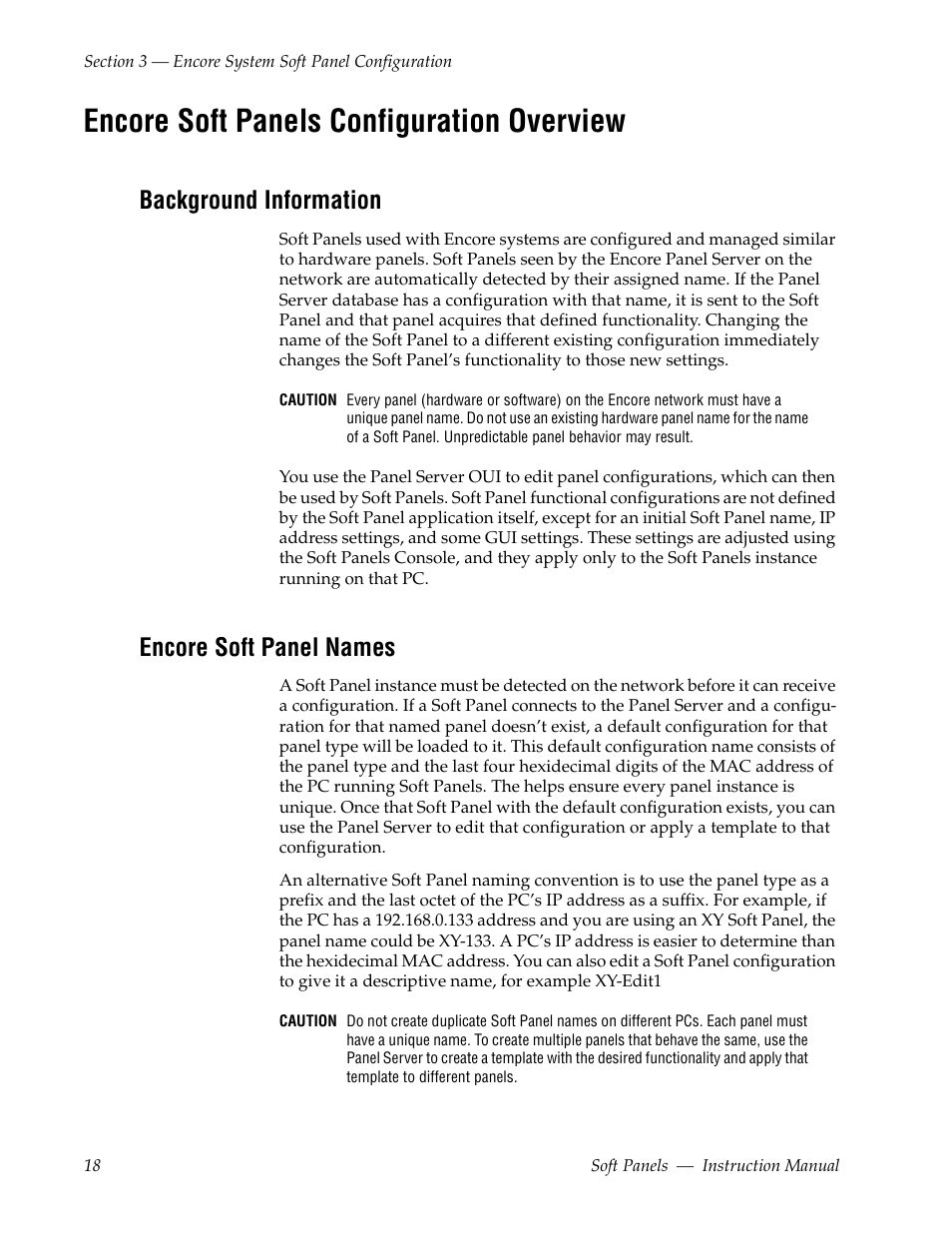 Encore soft panels configuration overview, Background information, Encore soft panel names | Grass Valley Soft Panels v.3.1 User Manual | Page 18 / 52