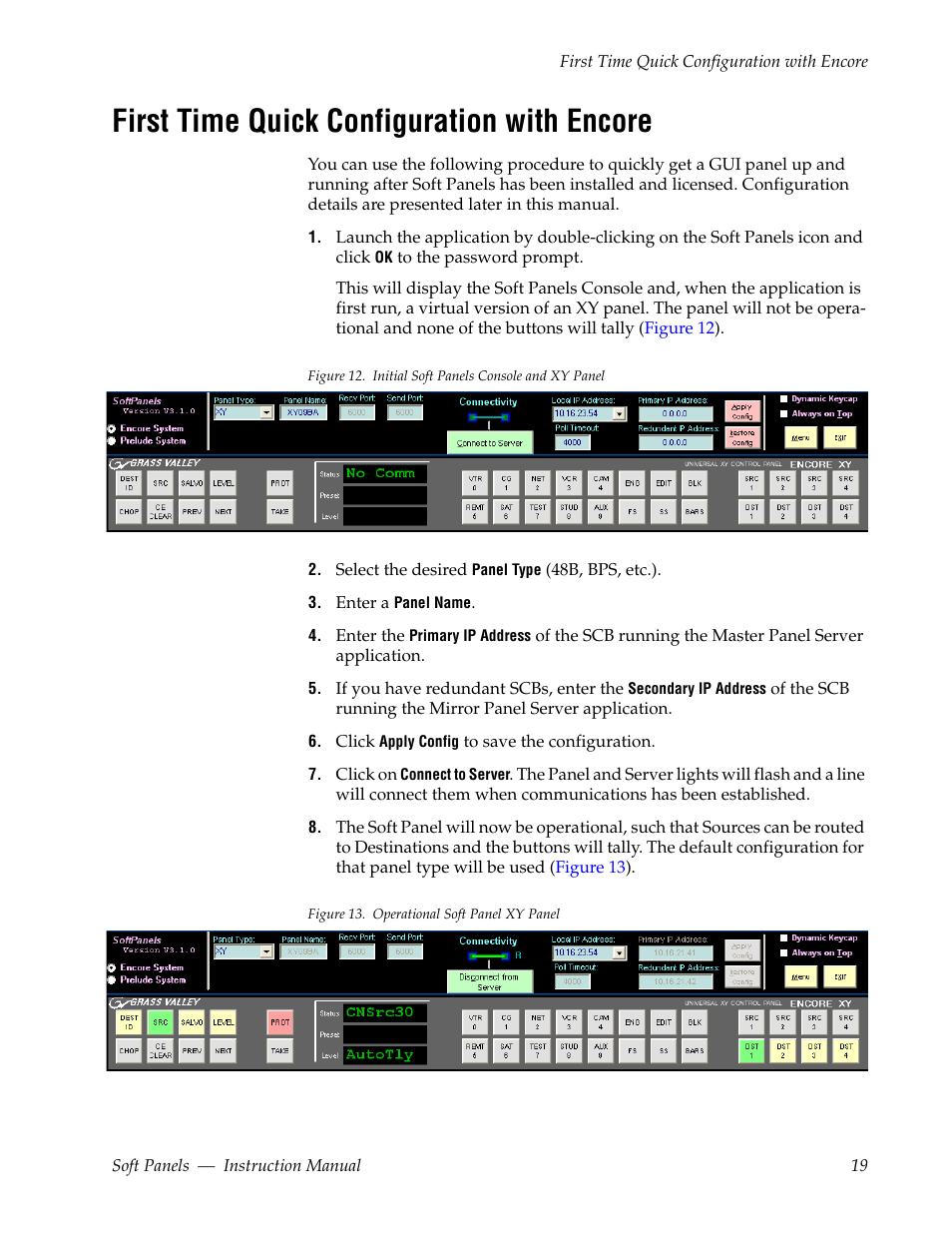 First time quick configuration with encore | Grass Valley Soft Panels v.3.1 User Manual | Page 19 / 52