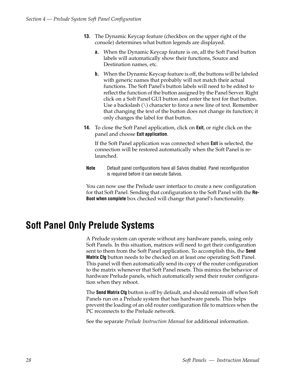 Soft panel only prelude systems | Grass Valley Soft Panels v.3.1 User Manual | Page 28 / 52