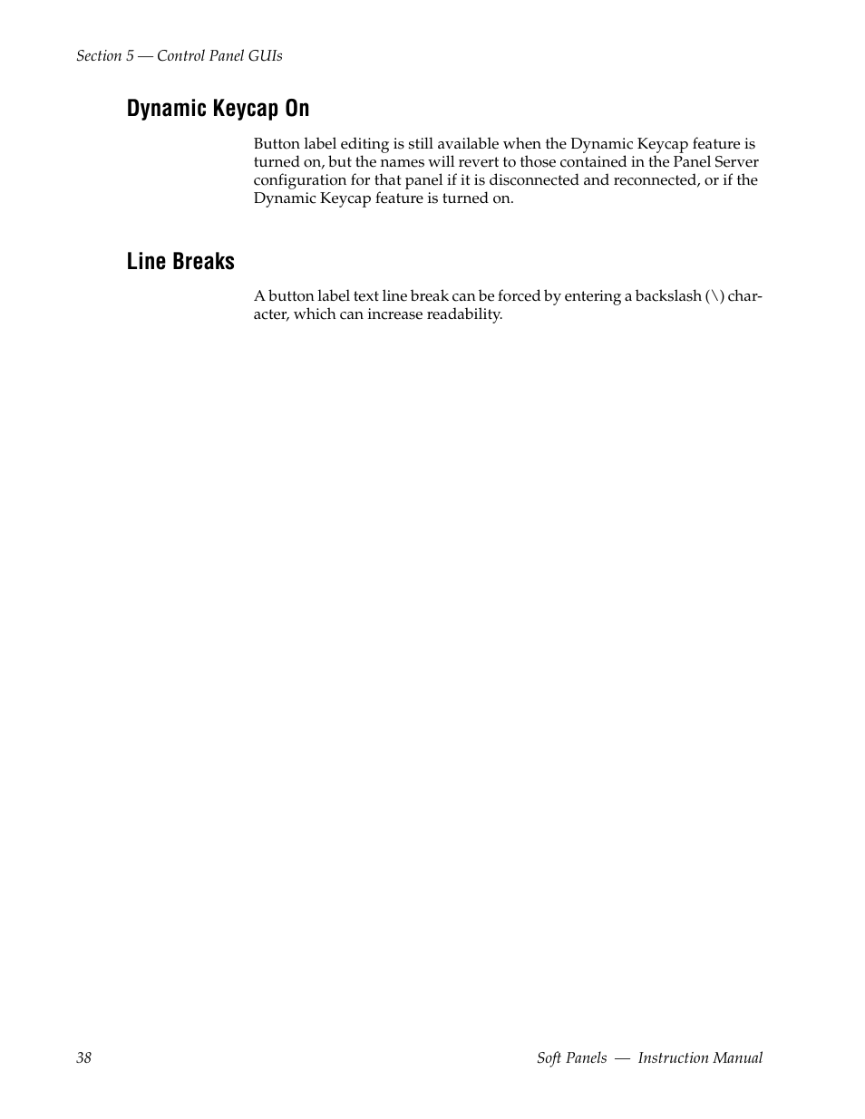 Dynamic keycap on, Line breaks | Grass Valley Soft Panels v.3.1 User Manual | Page 38 / 52