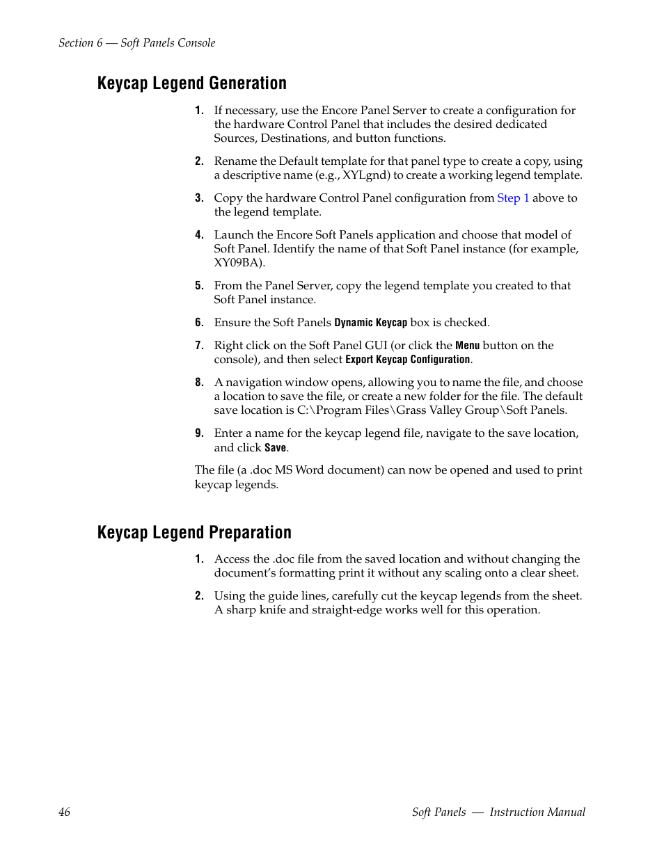 Keycap legend generation, Keycap legend preparation | Grass Valley Soft Panels v.3.1 User Manual | Page 46 / 52
