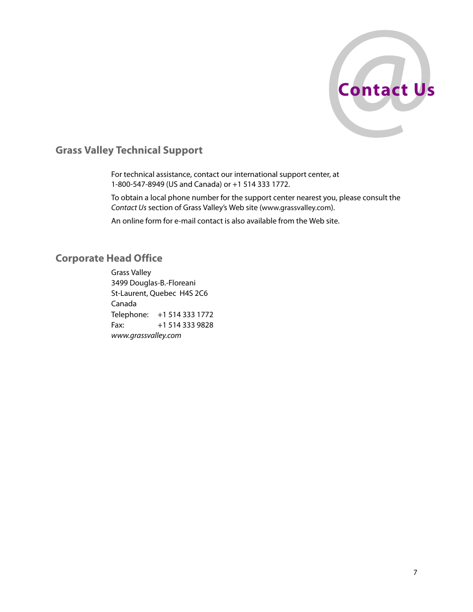 Contact us | Grass Valley Telecast Fiber Solutions User Manual | Page 11 / 11