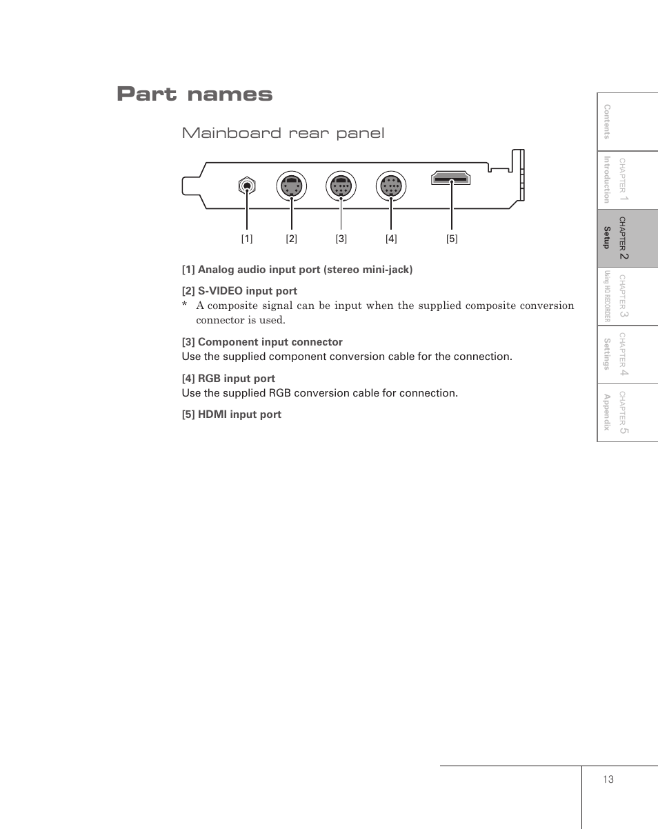 Part names, Mainboard rear panel | Grass Valley Pegasus User Manual | Page 17 / 54