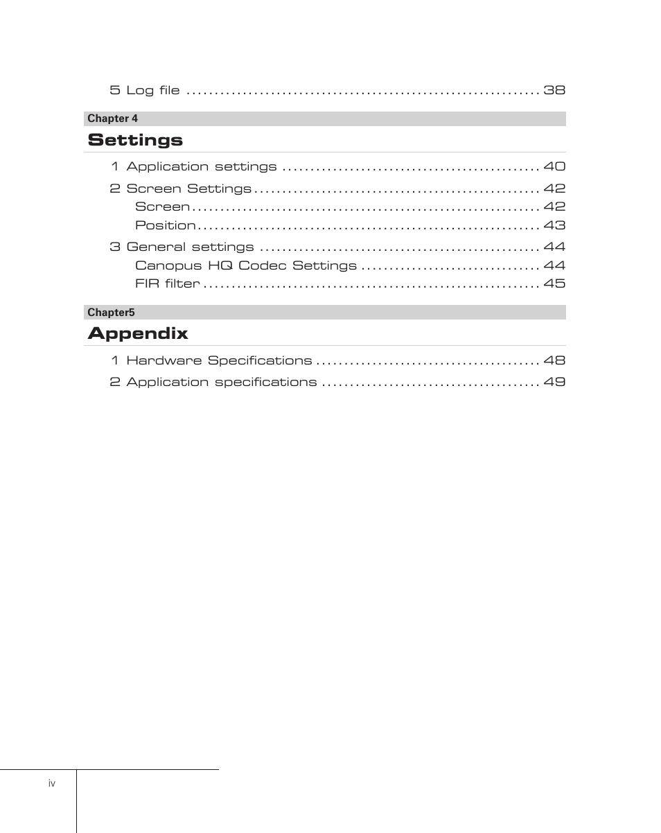 Settings, Appendix | Grass Valley Pegasus User Manual | Page 4 / 54