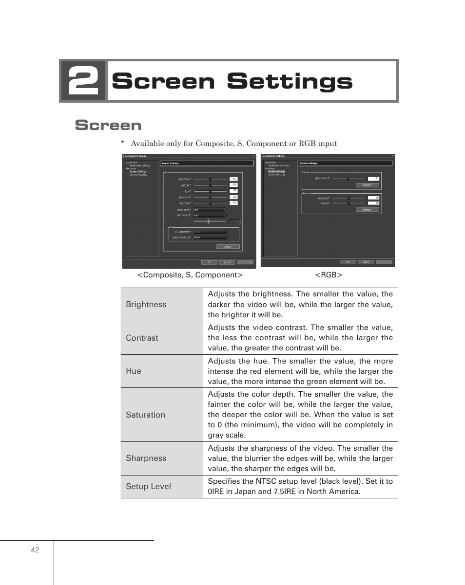 2 screen settings, Screen, Screen settings | Grass Valley Pegasus User Manual | Page 46 / 54