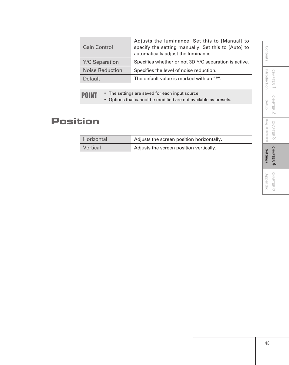 Position, Point | Grass Valley Pegasus User Manual | Page 47 / 54