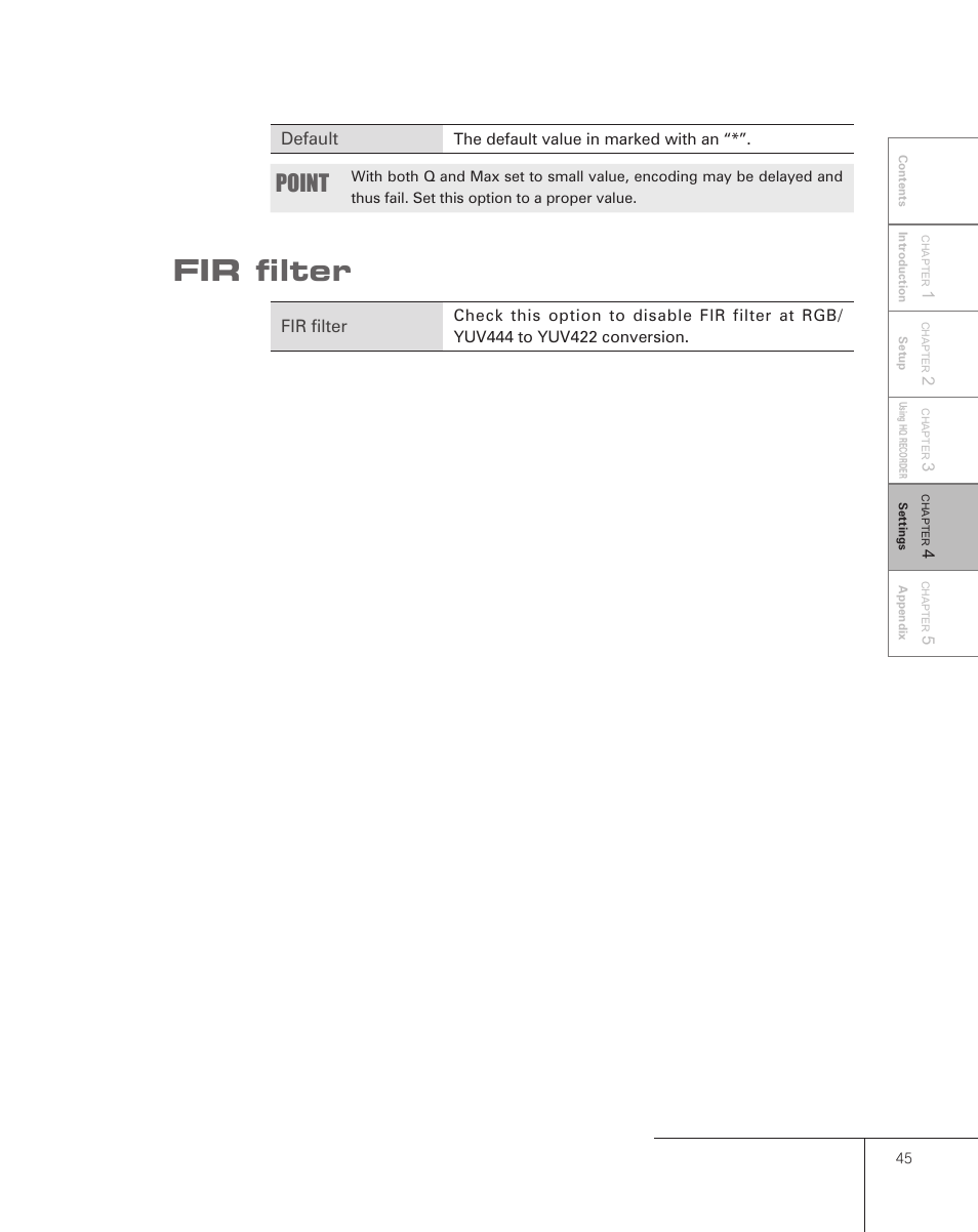 Fir filter, Point | Grass Valley Pegasus User Manual | Page 49 / 54