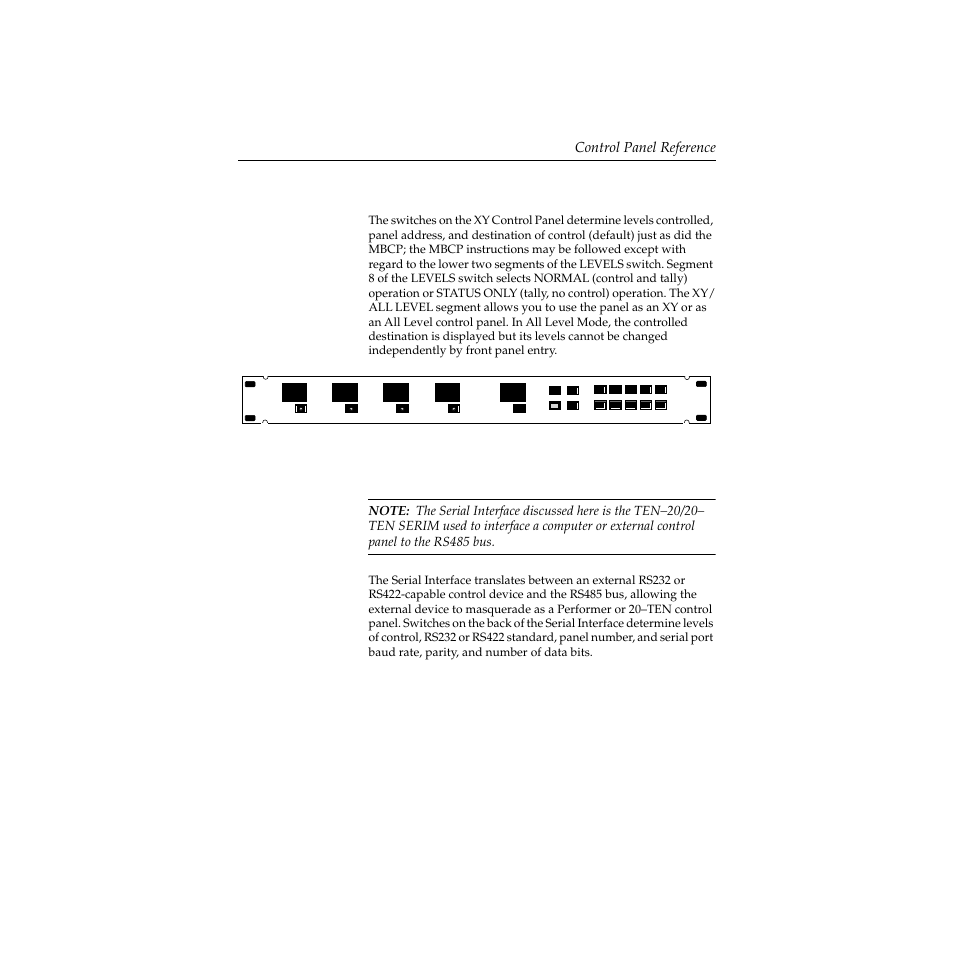 Serial interface switch settings, Serial interface switch settings -79, Control panel reference | Xycp (xy control panel) switch settings | Grass Valley Performer SD User Manual | Page 111 / 182